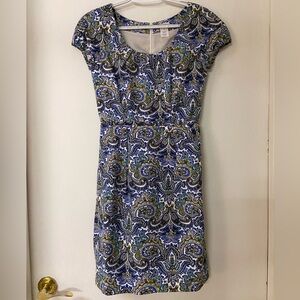 J. Crew Peacock Paisley Sheath Dress silk cotton blend size 00 short sleeve